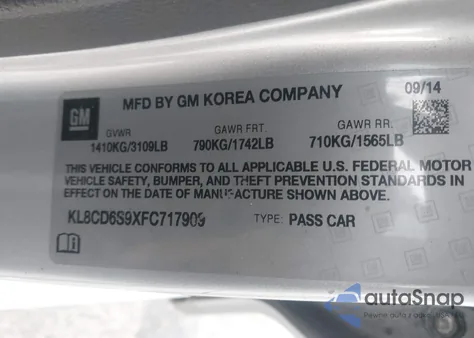 2015 Chevrolet Spark 1Lt Cvt z USA, uszkodzony, nr VIN KL8CD6S9XFC717909